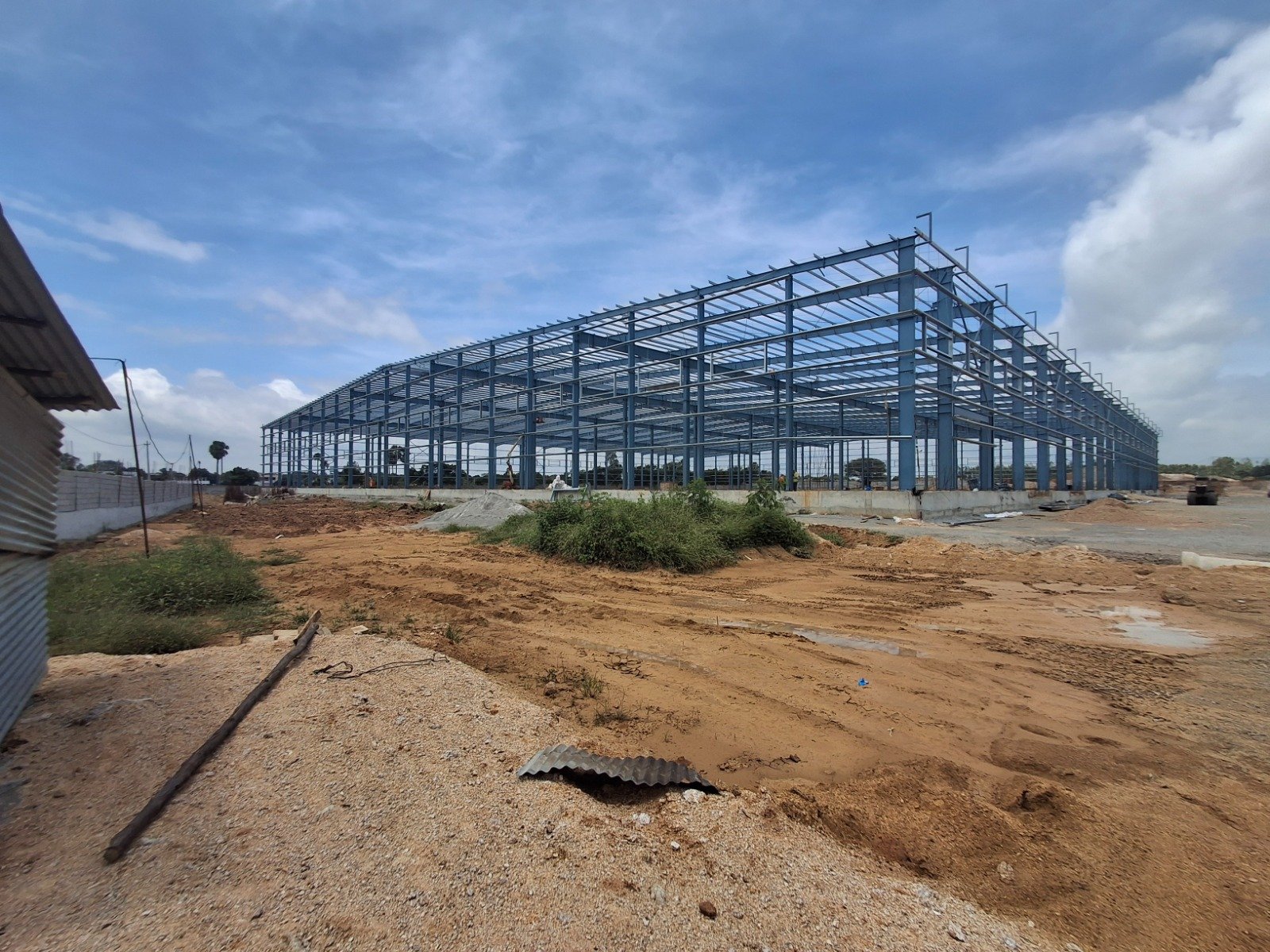 Steel shed structure under construction